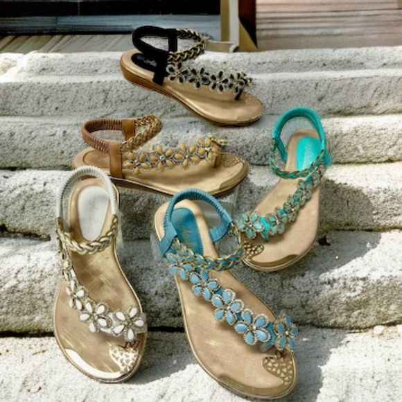 Italina Atalina White & Braided Gold Embellished Between The Toe Floral Sandal - Picture 8 of 8